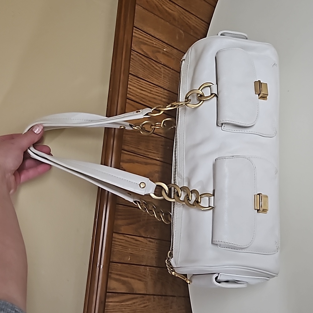 Juicy Couture y2k Vintage White Leather Large Barrel Shoulder Bag